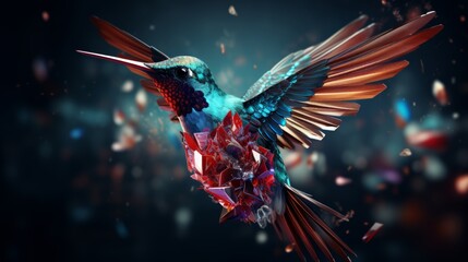 Obraz premium Illustration of harmonious data flow represented by a digital hummingbird in graceful flight