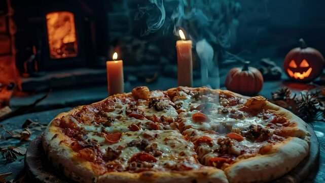pizza in the style of Halloween. selective focus