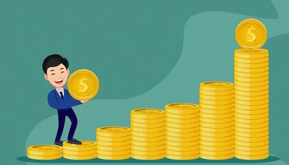 Successful businessman analyzing financial growth on 3D bar chart