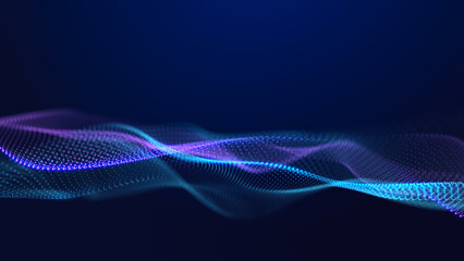 Futuristic wave of musical particles. Stream of running data. 3D rendering