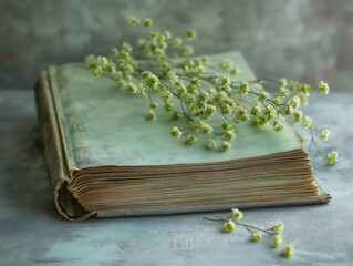 A light green soft book on a dove gray background039