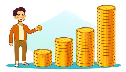 Successful businessman analyzing financial growth on 3D bar chart