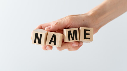 Hand made word NAME with wood blocks