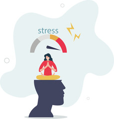 Stress and anxiety level, exhausted and fatigue from work causing depressed and mental illness concept.flat characters.