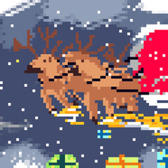 Pixel flying deer dropping gifts