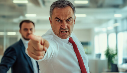 Furious executive shows hostile body language during workplace conflict