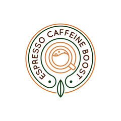 Simple Logo with Espresso caffeine boost icon. Simple logo with espresso caffeine icon for social media, app, and web design. Vector illustration.