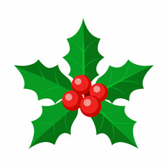 Bright green holly illustration ideal for Christmas themes.