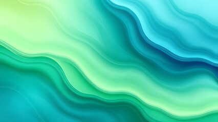 Fototapeta premium A nature-inspired background featuring abstract wavy textures resembling flowing water, with gradients transitioning from emerald green to teal and soft blue, evoking a fresh and organic atmosphere