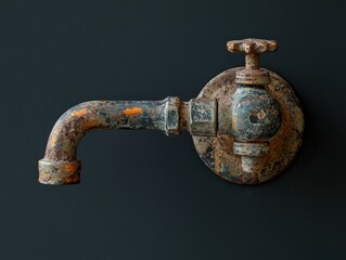 Close-up of an old, rusted tap with unique texture and character, perfect for vintage or industrial-themed projects.