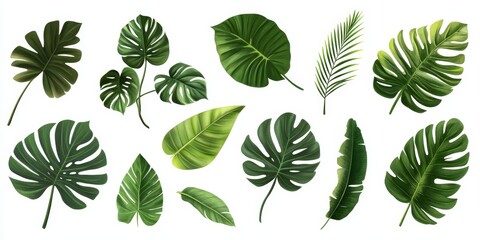 Tropical green leaves isolated on a white background.