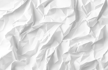 Fototapeta premium Crumpled white paper texture with abstract patterns and shadows.
