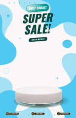 super sale discount portait template banner with blank space 3d podium for social media post product sale with abstract gradient blue background design60