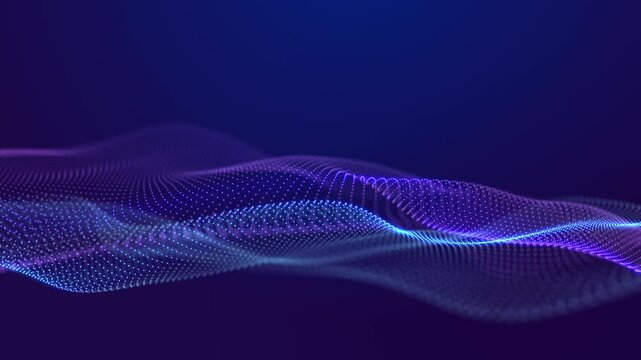 Digital background with musical glowing particles. Big data visualization. 3d.