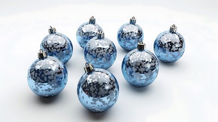 Christmas decorations featuring blue and silver balls, isolated on a white background, symbolizing the festive spirit of both Christmas and New Year celebrations.