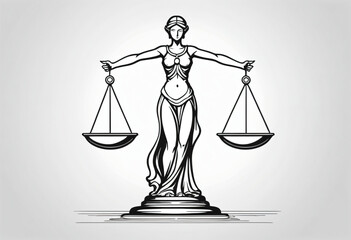 goddess of justice, balance scale symbolizes balance and justice, simple pencil drawing, simple line style, isolated background