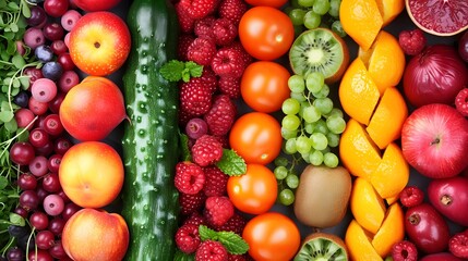 Background of fruits, vegetables and berries