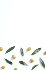 Olives and leaves on white  background