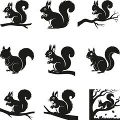 Squirrel silhouette vector art white background