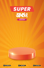 super sale discount portait template banner with blank space 3d podium for social media post product sale with abstract gradient orange background design39