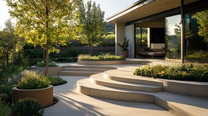 Obraz premium a patio with gracefully curved concrete steps