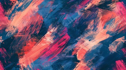 A seamless abstract pattern of brushstrokes in blue, pink, and orange hues.