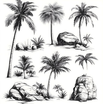 set of plam tree 