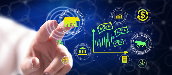 Woman touching a stock market concept