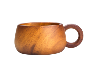 Wooden tea or coffee cup isolated on transparen png.