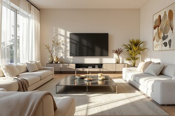 Fototapeta premium Modern Minimalist Living Room with Natural Light and Contemporary Decor