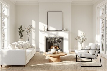 Modern Minimalist Living Room with Elegant Neutral Tones and Natural Light