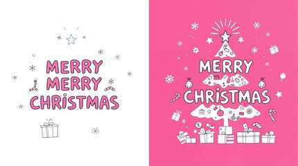 Fototapeta premium Various Christmas, New Year card and banner collection: Santa Claus, Christmas tree, snowman, reindeer, ornament, snowflake, snow covered village, xmas elements and decorations and many more.