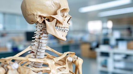 Educational anatomy class featuring skeleton model in science lab environment enhancing learning experience