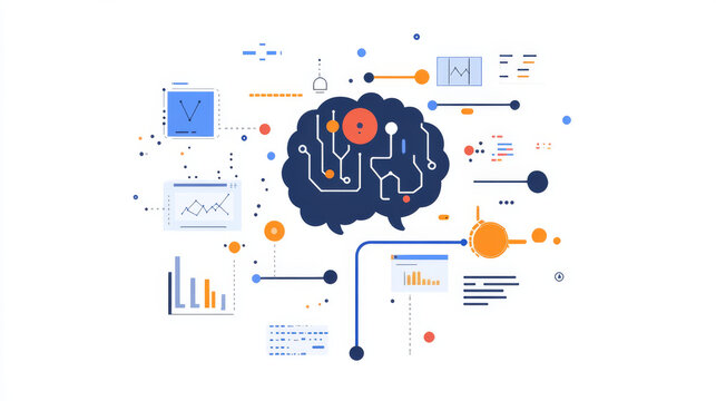 Computer neural network or AI on programming language python. Abstract interface elements of artificial intelligence. Deep machine learning. Big data processing technology. Conceptual illustration.