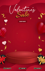 valentine sale discount portait template banner with blank space 3d podium for social media post product sale with abstract gradient red background design 10