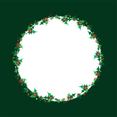 Christmas post card design. New year background. Floral circle. 