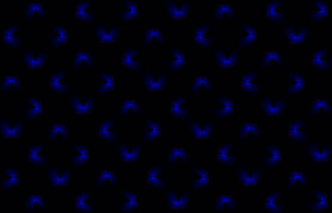 Blue butterflies on a black background. Background image.
A repeating pattern of blue butterflies in a diamond shape.