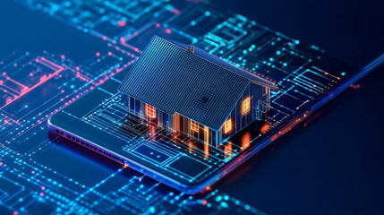 Obraz premium IOT isometric concept. mobile app of smart home controls Internet of things via phone. House automation system technology.