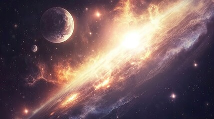 Obraz premium Celestial Bodies Aligned In A Fiery Cosmic Dance