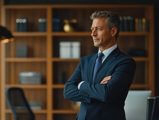 Fototapeta premium Businessman in a Suit with Hands on Hips