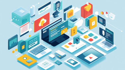 Obraz premium Software development for different devices. Process of optimization, debugging program or code for laptop, phone, tablet. Creation adaptive application on programming languages. computer technology.