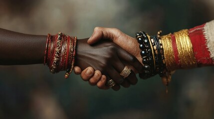 A close-up image capturing a handshake between individuals of different ethnicities, symbolizing diversity and inclusion in unity