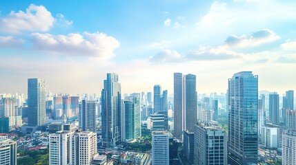 Modern cityscape with skyscrapers under blue sky