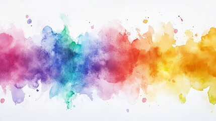 Rainbow watercolor banner background with vibrant gradient colors and creative paint splashes on white canvas abstract artistic design featuring fluid stains and dynamic spray effects