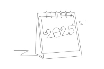 Calendar to celebrate the new year 2025. New year 2025 concept one-line drawing