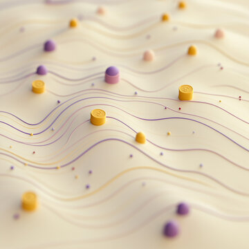 A simple pastel-themed scatter plot with coin icons on the points