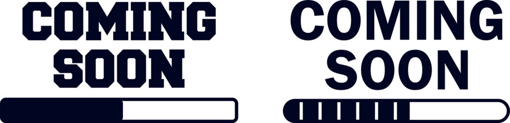 Coming Soon Text with Loading Bar Vector Design, Editable Coming Soon with Progress Bar Vector Set, Creative Loading Bar Concepts.