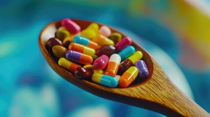 Colorful Pill Display in a Spoon
