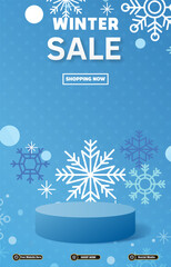 winter sale discount portait template banner with blank space 3d podium for social media post product sale with abstract gradient blue background design10