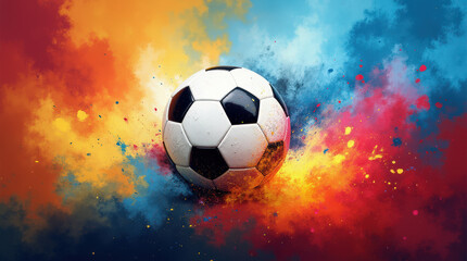 Naklejka premium Dynamic Soccer Ball Image with Vibrant Colorful Background for Sports and Art Concepts